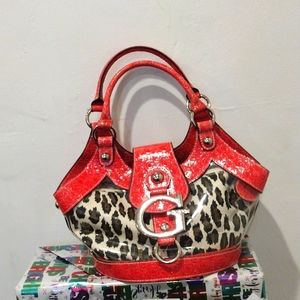 Guess Red Clear and Leopard Print Handbag